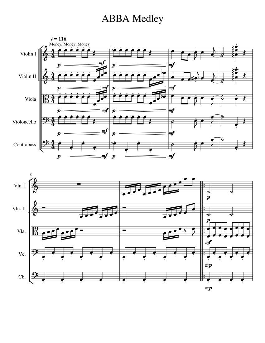 ABBA Medley – ABBA Sheet Music for Contrabass, Violin, Viola