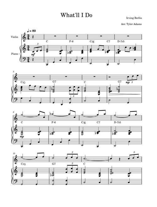 What'll I Do (Violin Solo and Piano) (Arr. Tyler Adams) - Irving Berlin (Violin and Piano)