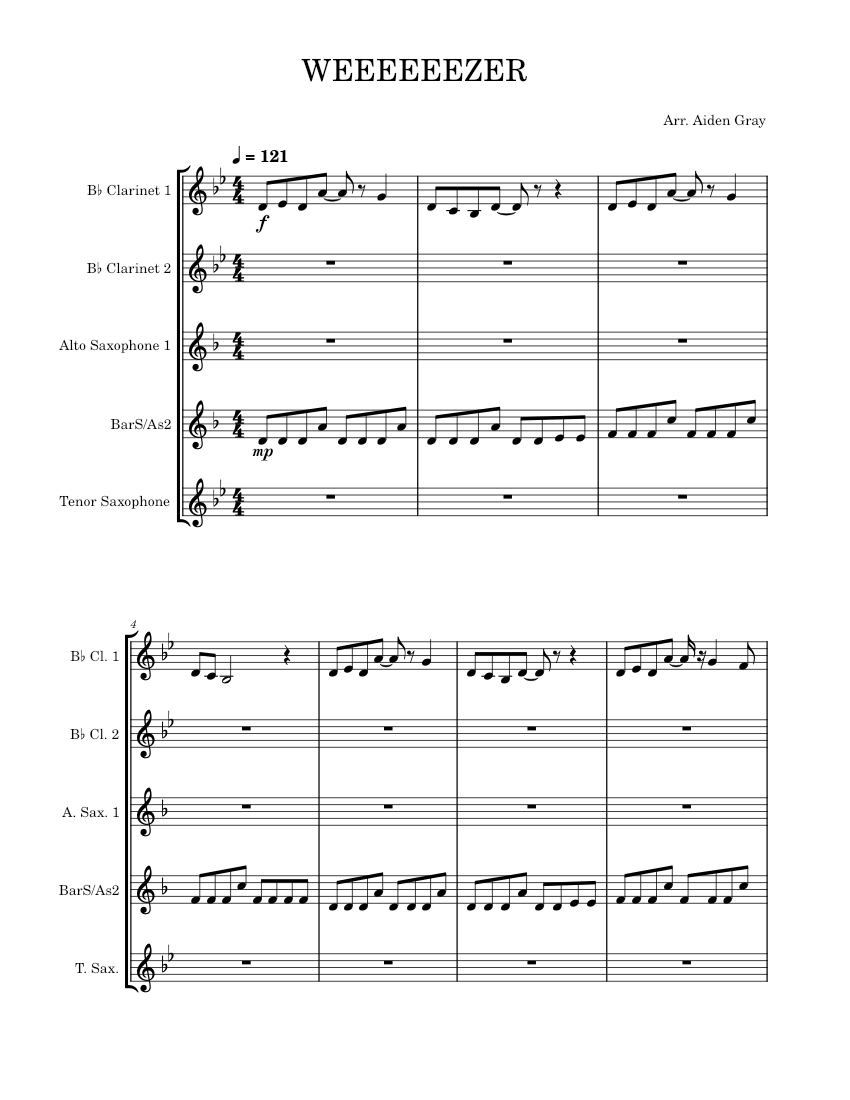 Weezer Riff Notes Baritone Buddy holly – Weezer Buddy Holly – Weezer Sheet Music for Clarinet in b ...