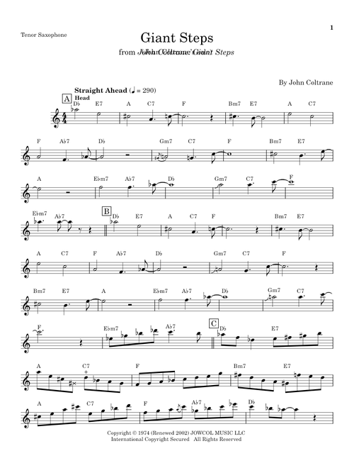 Giant Steps - John Coltrane (Tenor Sax Transcription)