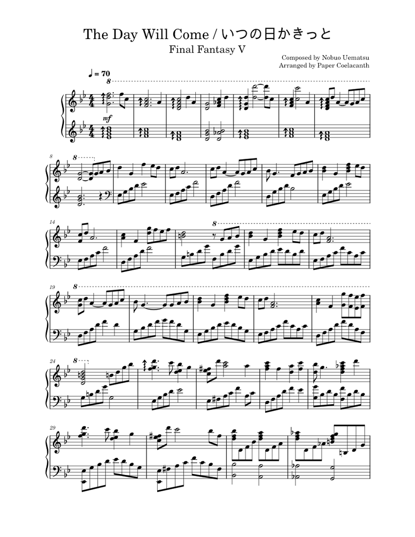 The Day Will Come [Final Fantasy V] Sheet Music for Piano (Solo