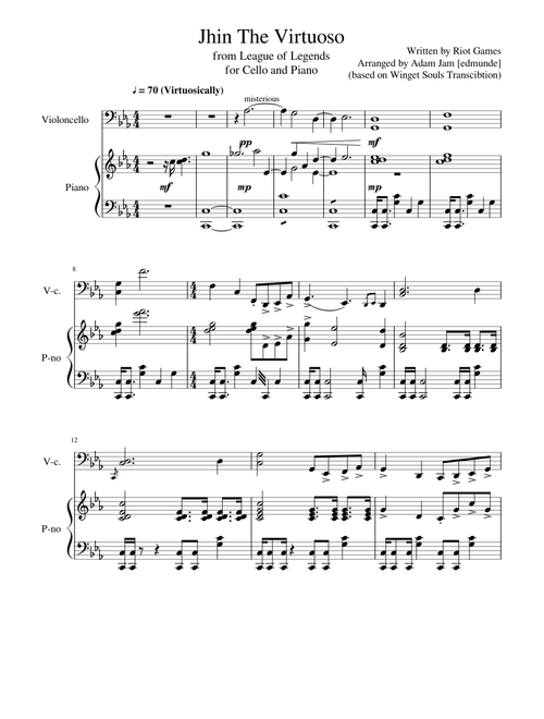 Jhin theme for Cello and Piano