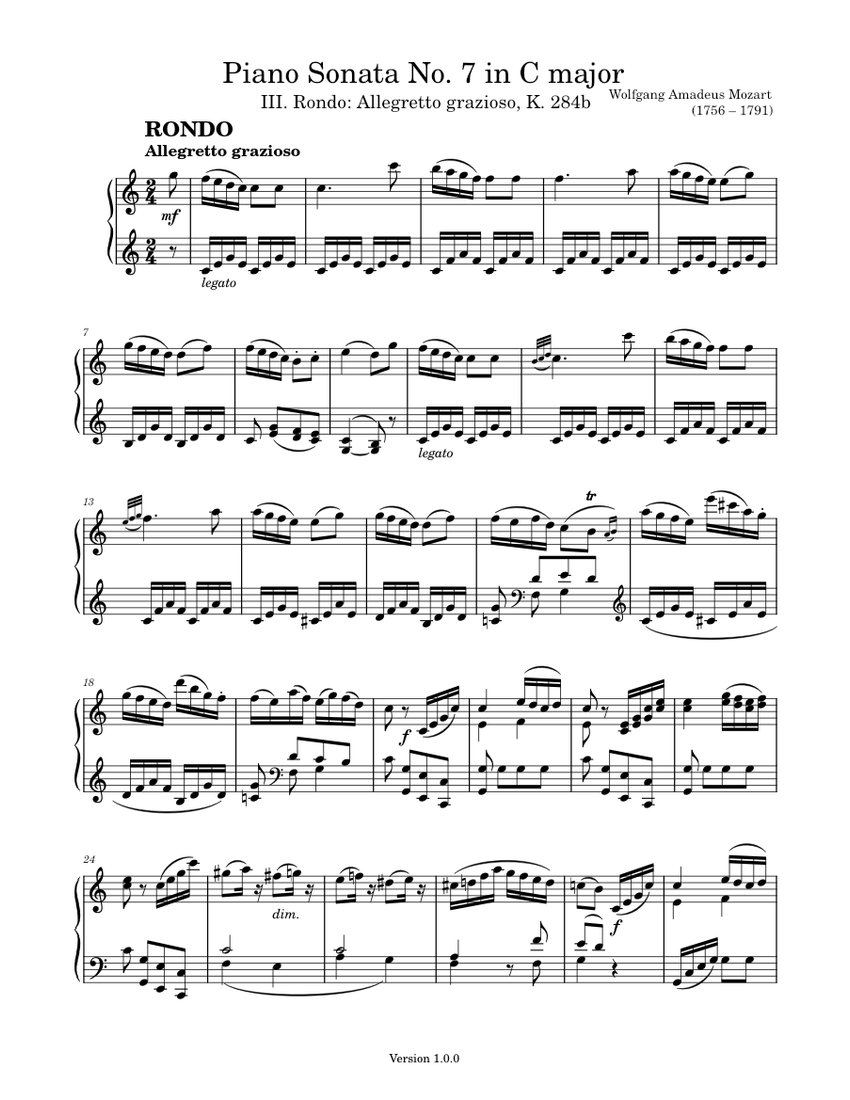 III. Rondo: Allegretto grazioso] Piano Sonata No. 7 in C