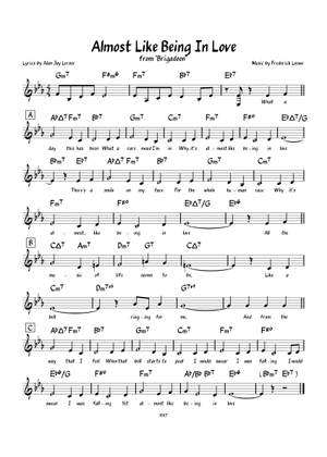 ボーカル　ビッグバンド譜面：ALMOST LIKE BEING IN LOVE Almost Like Being in Love Sheet Music for Soprano, Alto