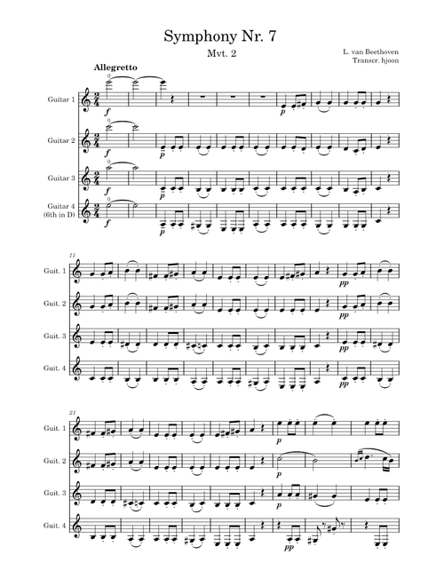 Beethoven Symphony No.7, Op.92 Mvt. 2 - Guitar Quartet Arrangement