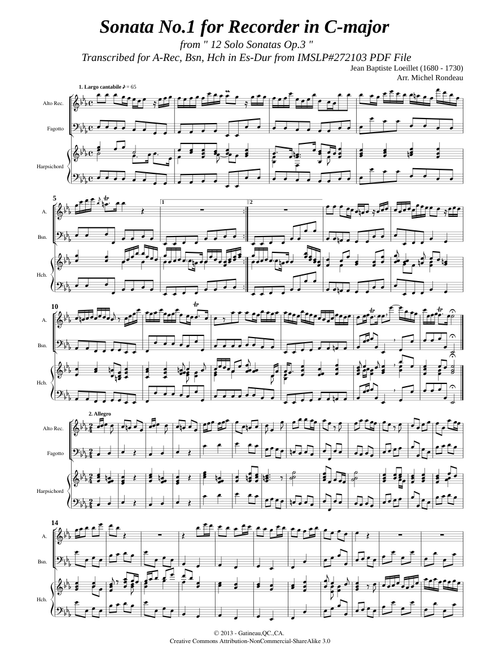 Loeillet, J.B. de London _ Recorder Sonata in C-major [Rec, Bsn, Hch in Es-Dur]