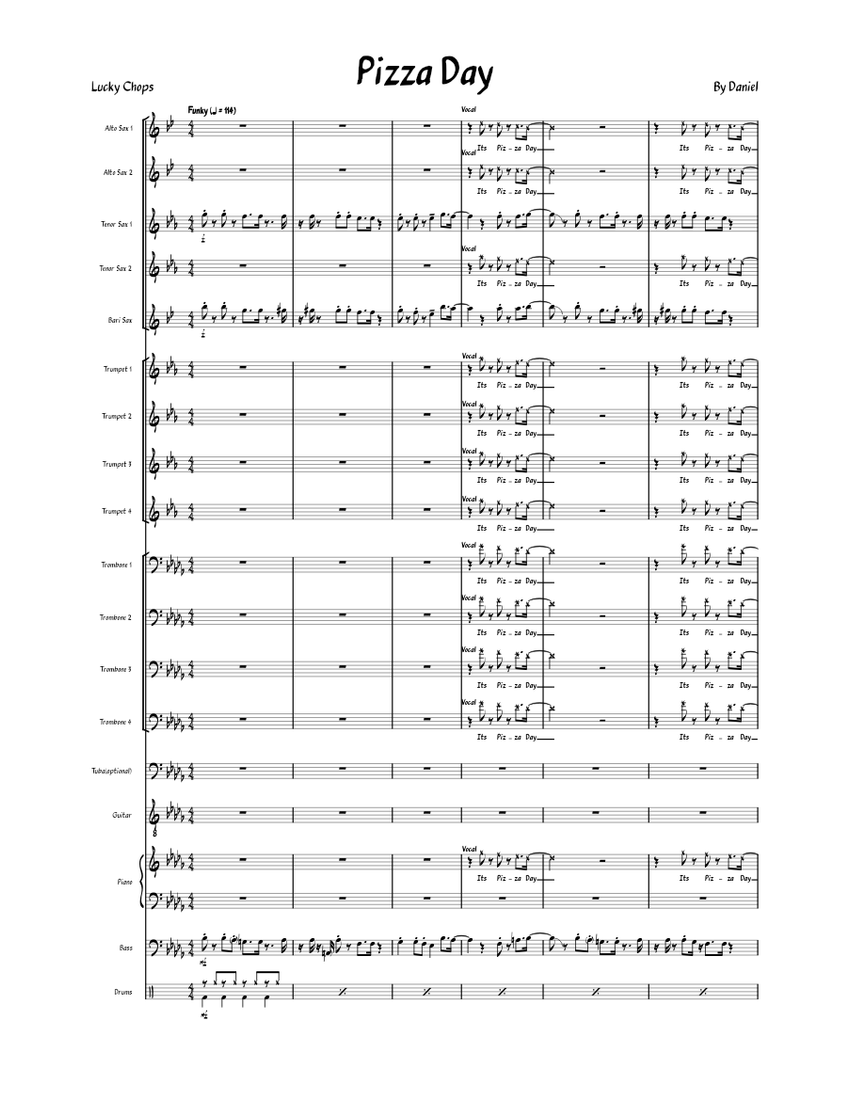 Pizza Day – Lucky Chops Funkytown / I Feel Good – Lucky Chops Sheet ...