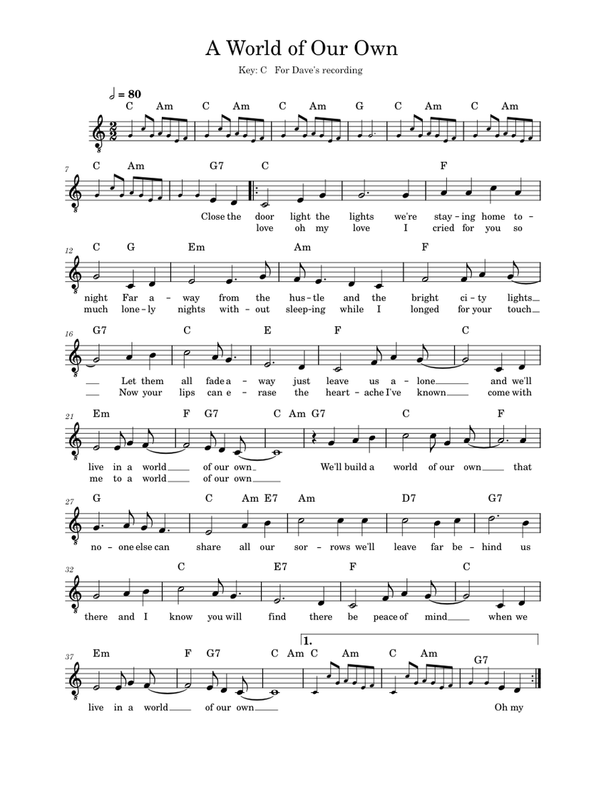 A world of our own the seekers a world of our own sheet music for