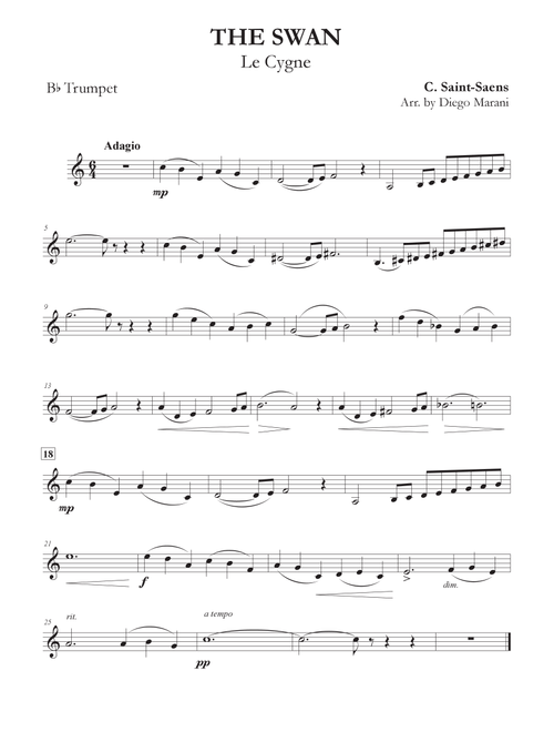 The Swan from "The Carnival of the Animals" for Trumpet and Piano (Arr. Diego Marani) - Camille Saint-Saens (Trumpet and Piano)