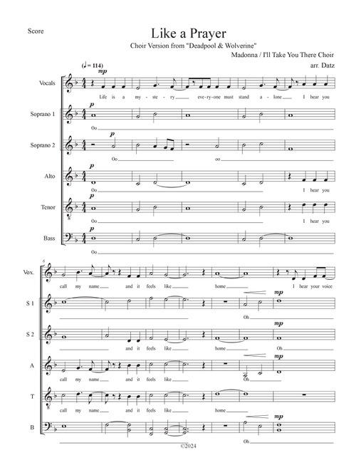 Like A Prayer (Arr. Carter Datz) - Madonna (Choral, SATB)