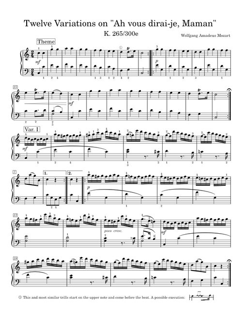 12 Variations on "Ah, vous dirai-je maman", K.265/300e – Wolfgang Amadeus Mozart (NMA Urtext)