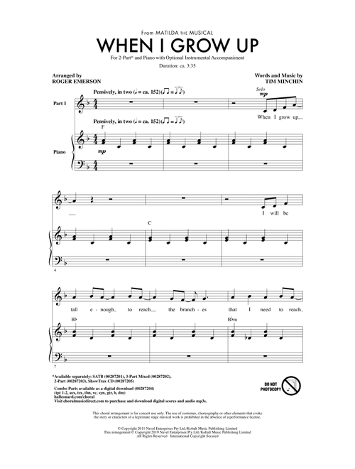 When I Grow Up (from Matilda: The Musical) (arr. Roger Emerson) - Tim Minchin (Choral, 2-Part)