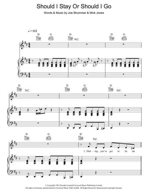 Should I Stay Or Should I Go - The Clash (Piano-Vocal-Guitar (Piano Accompaniment))