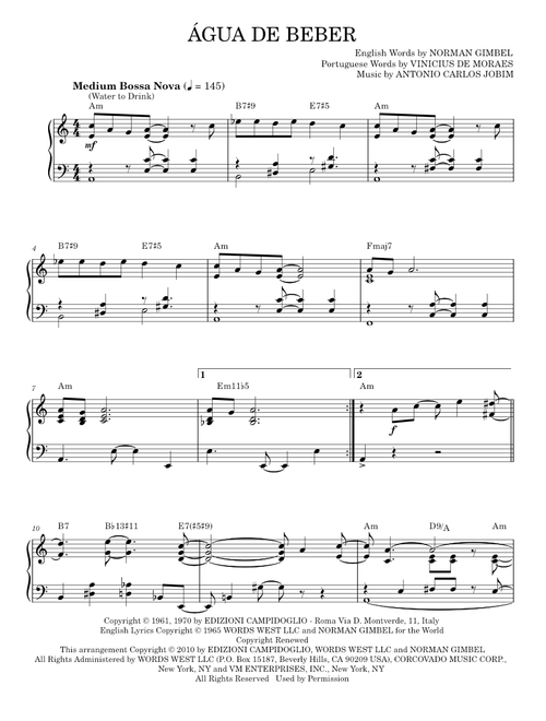 Agua De Beber (Water To Drink) [Jazz version] (arr. Brent Edstrom) - Antonio Carlos Jobim, Frank Sin (Piano Solo)