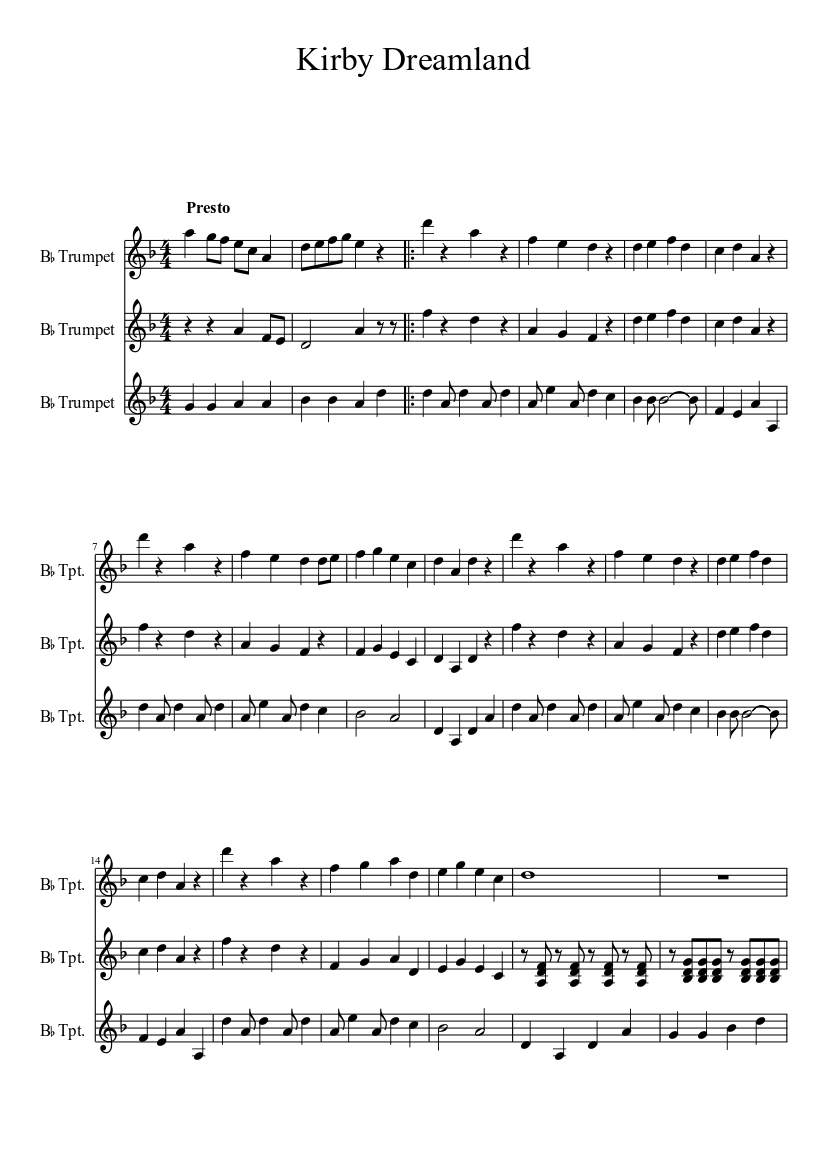 Kirby Dreamland Sheet music for Trumpet other (Mixed Trio) 