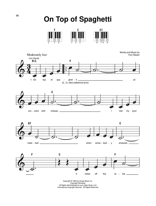 On Top Of Spaghetti - Tom Glazer and The Do-Re-Mi Children's Chorus (Super Easy Piano)