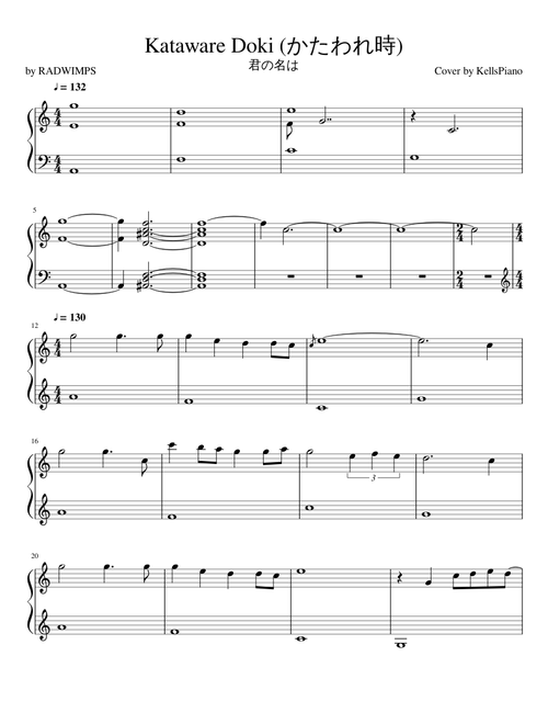 Kimi no Na wa - (君の名は) - Kataware Doki (かたわれ時) | KellsPiano | Full Sheet Music