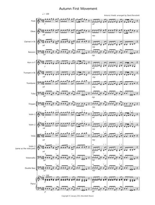 Autumn "four seasons" (1st movement) for School Orchestra (Arr. David Burndrett) - Antonio Vivaldi (Full Orchestra)