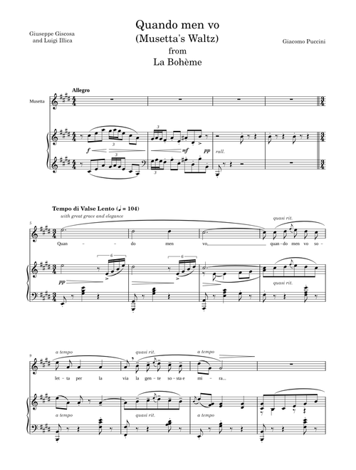 Quando men vo from La Bohème