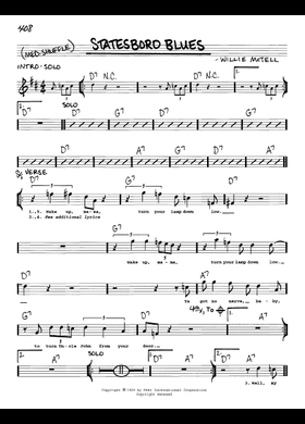 Free Statesboro Blues by The Allman Brothers Band sheet
