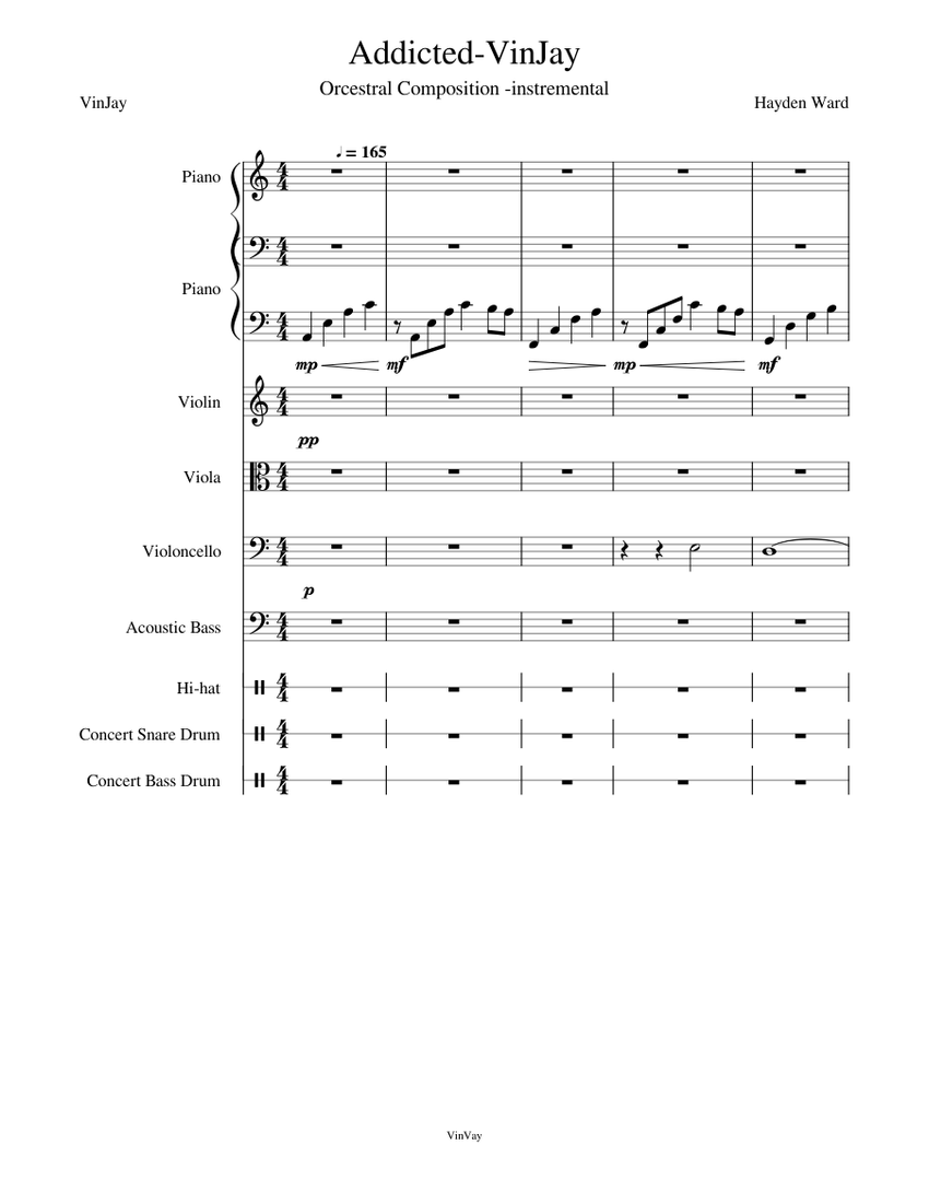 AddictedVinJay Sheet music for Piano, Snare drum, Violin, Viola & more