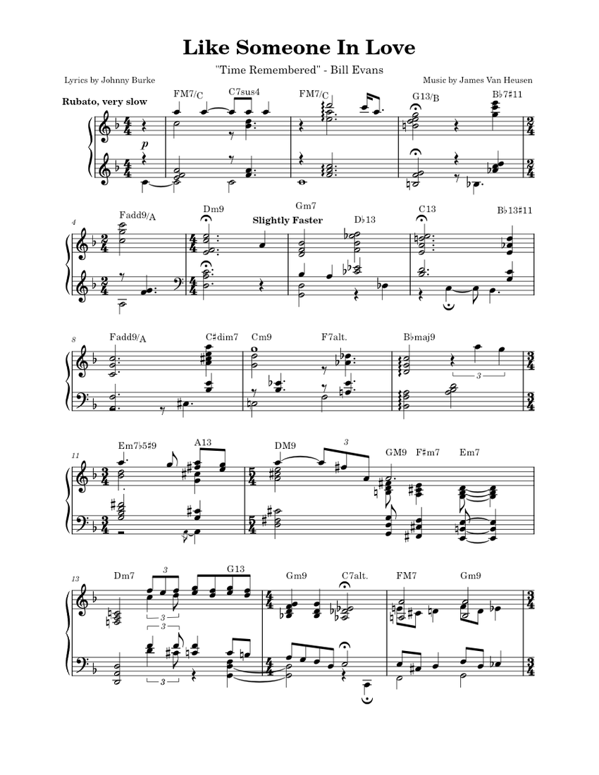 Like Someone In Love - Bill Evans Sheet Music with Chords for