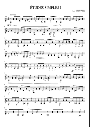 Partitions Pour Guitare : Leo Brouwer - Études Simples (Série 2) - Recueil Révisé Par Frédéric Zigante, éditions Max Eschig