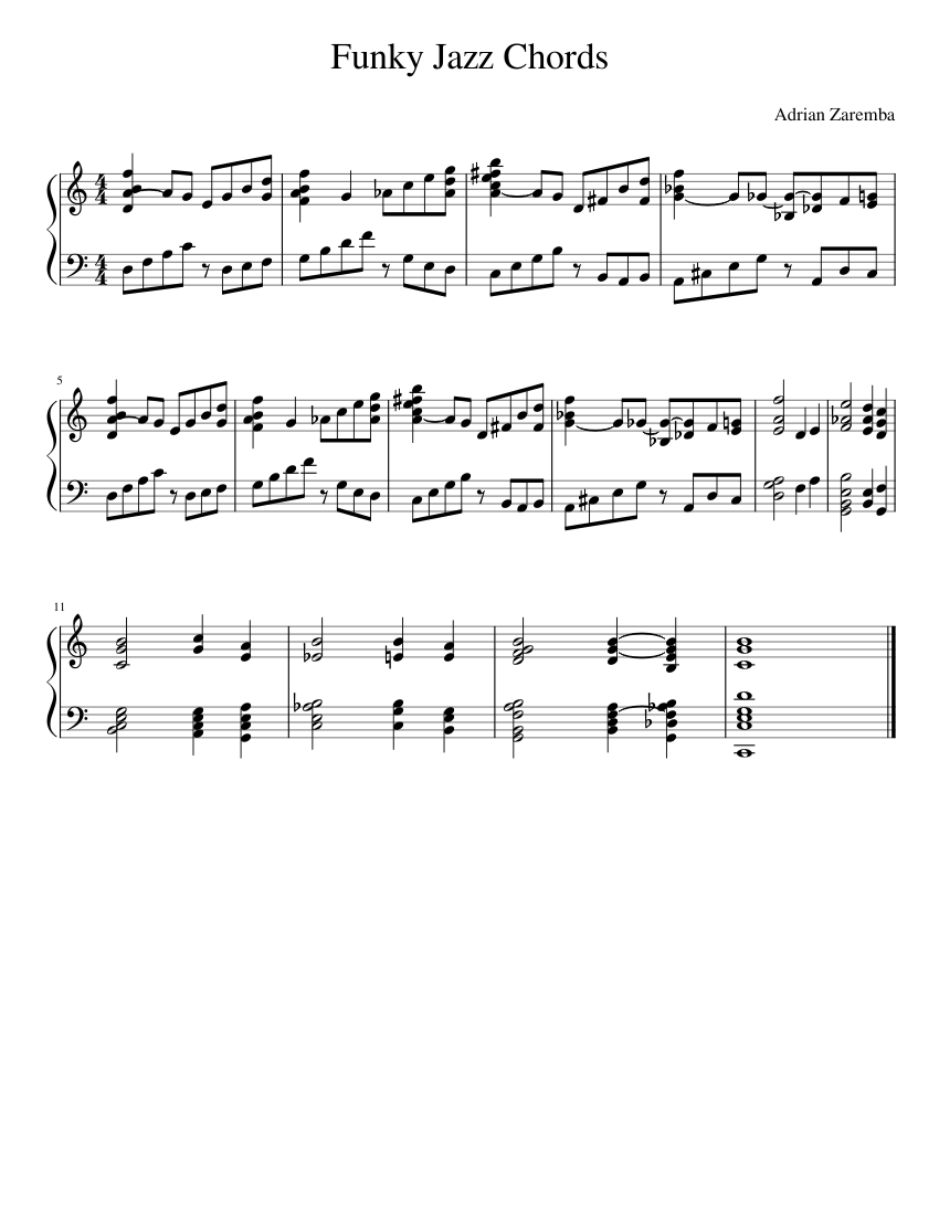 Funky_Jazz_Chords Sheet Music for Piano (Solo) easy | MuseScore.com
