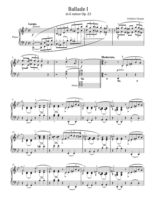Chopin - Ballade no.1 Op. 23 in G minor - Original With Fingered For Piano Solo (Arr. poon) - Frédéric François Chopin (Piano Solo)