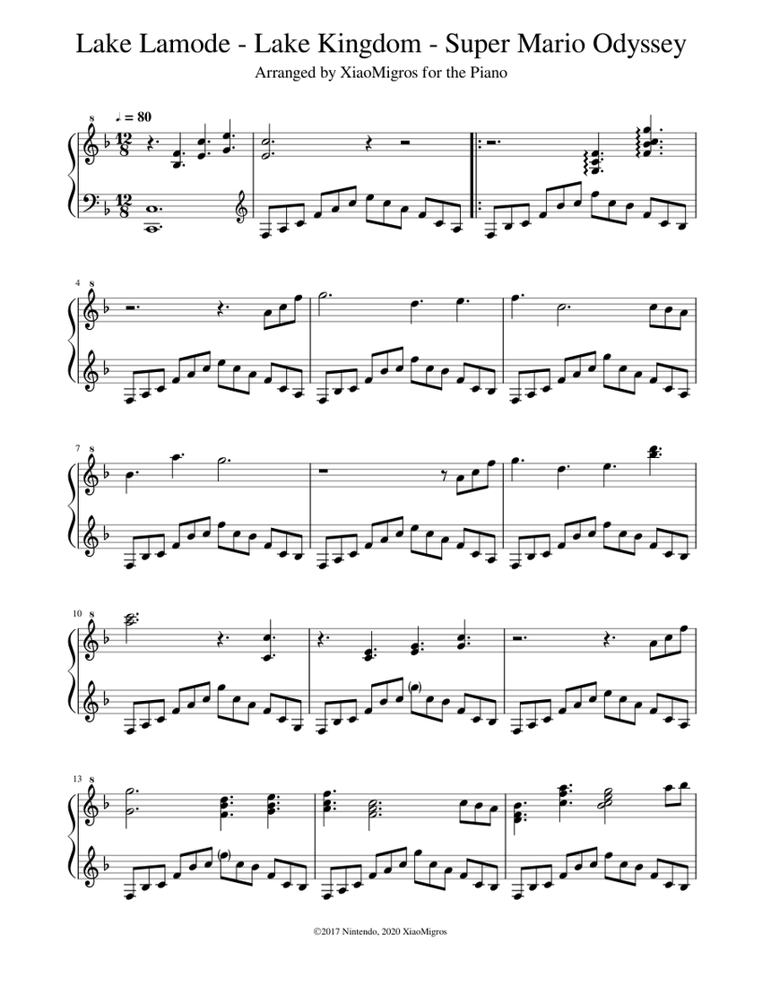 Lake Lamode - Lake Kingdom - Super Mario Odyssey Sheet Music for Piano ...