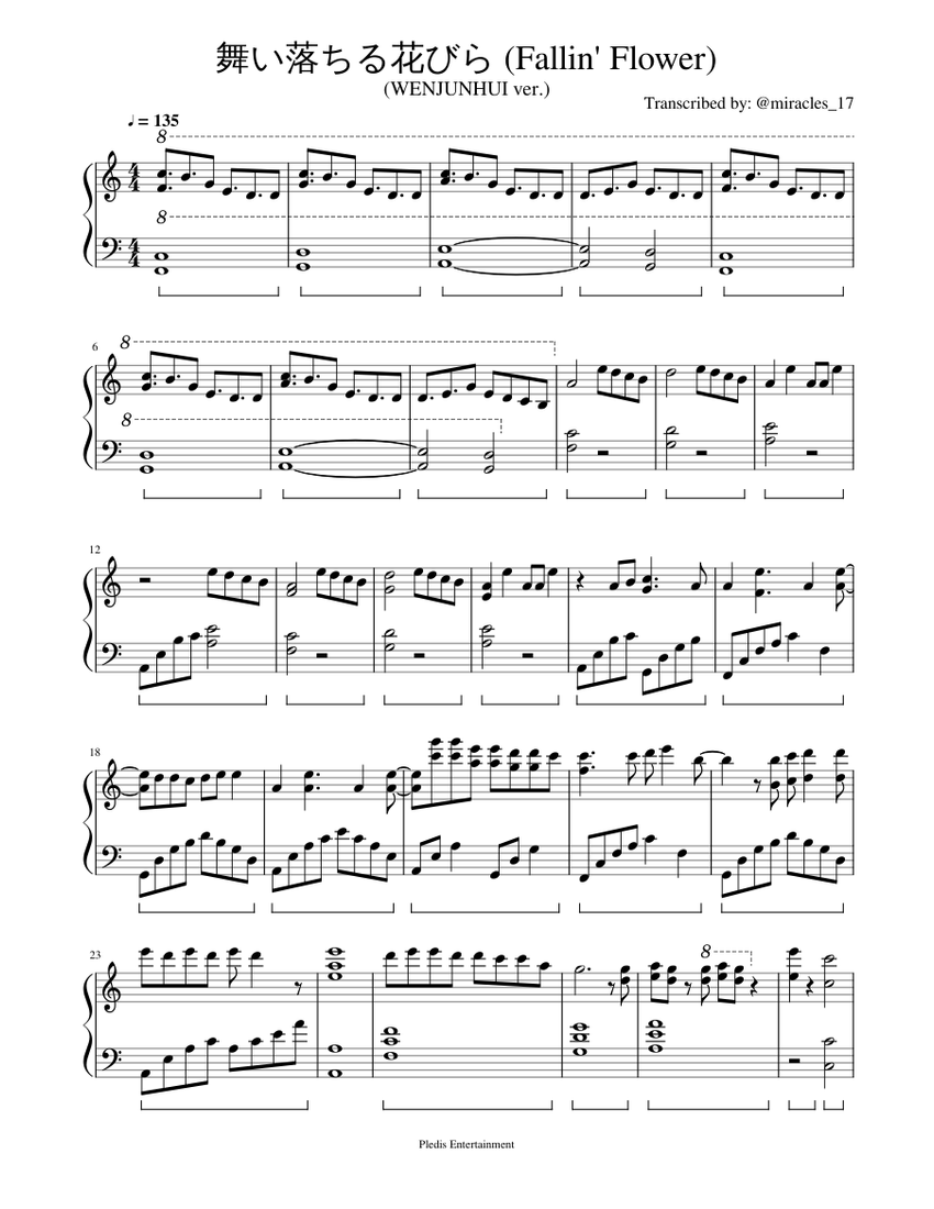 JUN - 舞い落ちる花びら (Fallin' Flower) ver. Sheet Music for