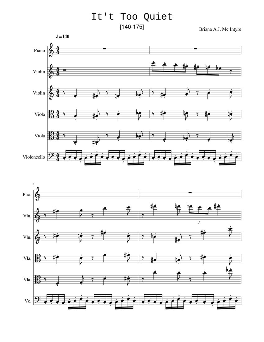 It't Too Quiet Sheet music for Piano, Violin, Viola, Cello (Piano Sextet)
