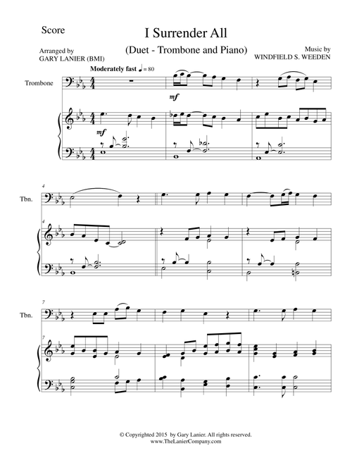 I SURRENDER ALL (Duet – Trombone and Piano/Score and Parts) (Arr. Gary Lanier) - WINDFIELD S WEEDEN (Instrumental Duet)