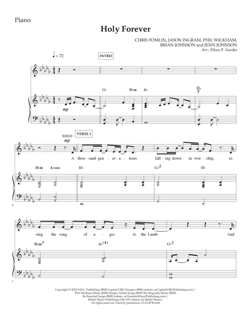 Holy Forever (Arr. Arranged by Eliseu F. Guedes) - Chris Tomlin (Piano-Vocal-Guitar (Piano Accompaniment))