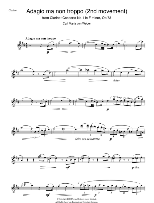Clarinet Concerto No.1 In F Minor, Op.73, 2nd Movement: Adagio Ma Non Troppo - Carl Maria von Weber (Clarinet Solo)