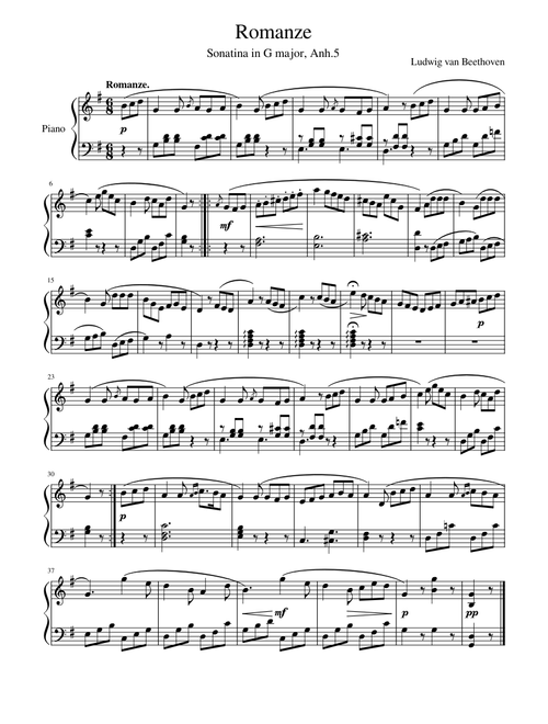 Beethoven, Sonatina in G major 'Romanze', Anh.5, No.2