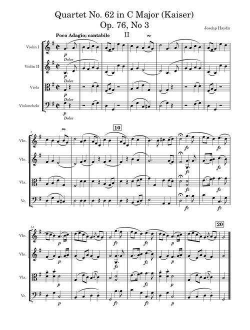 Quartet No. 62 in C Major (Kaiser) Op. 76, No 3 II – Joseph Haydn Joseph Haydn Quartet No. 62 in C Major Kaiser Op. 76, No 3 II