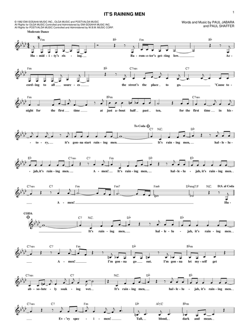 It's Raining Men - The Weather Girls (Lead Sheet - Fake Book)