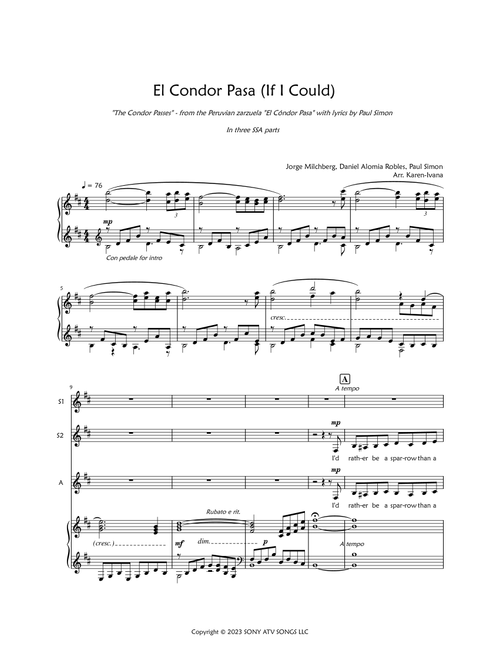 El Condor Pasa (If I Could) (Arr. Karen Ivana) - Jorge Milchberg, Paul Simon, Daniel Alomia Robles (Choral, SSA)