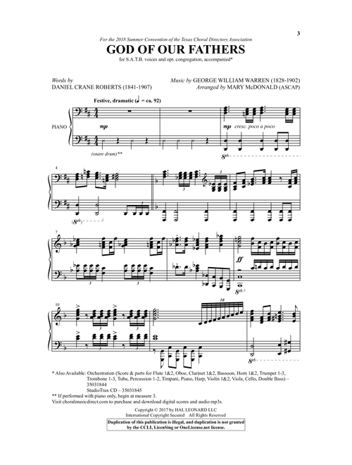 God Of Our Fathers (Arr. Mary McDonald) - Daniel C Roberts, George W Warren (Choral, SATB)