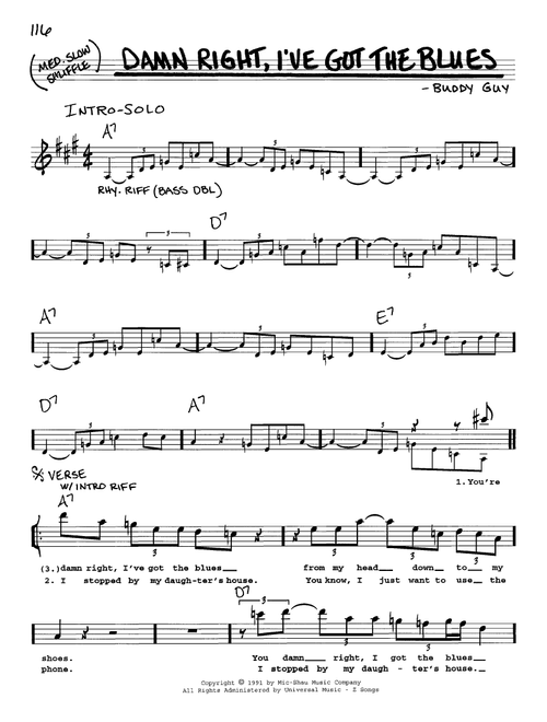 Damn Right, I've Got The Blues - Buddy Guy (Real Book - Melody-Chords-Lyrics)