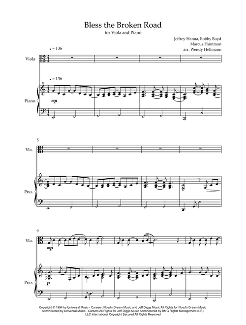 Bless The Broken Road (Arr. Wendy Hellmann) - Rascal Flatts (Viola and Piano)