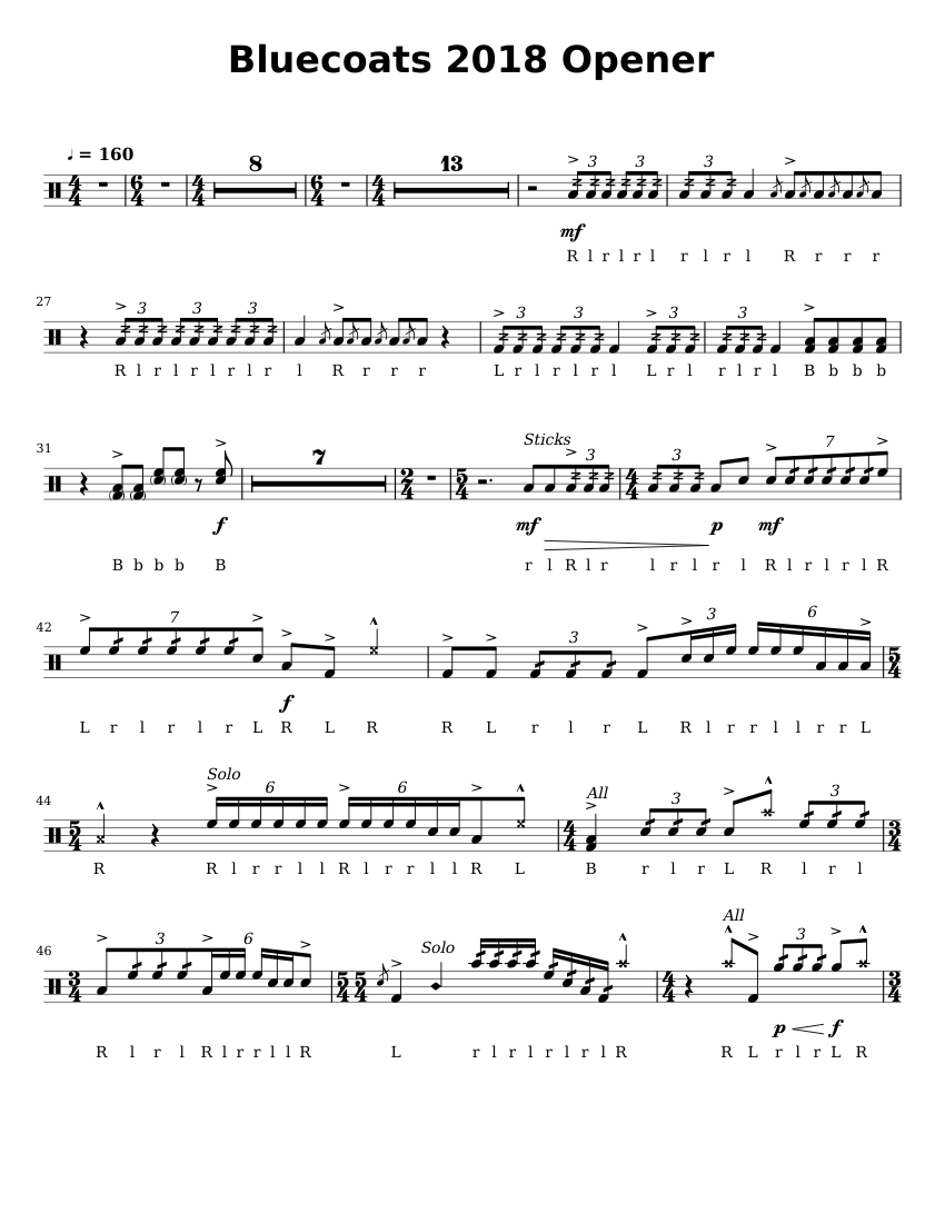 Bluecoats_2018_Opener Sheet music for Tenor drum (Solo)