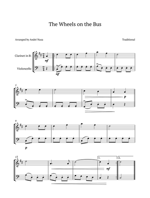 The Wheels on the Bus (Arr. André Nusa) - Traditional (Instrumental Duet)
