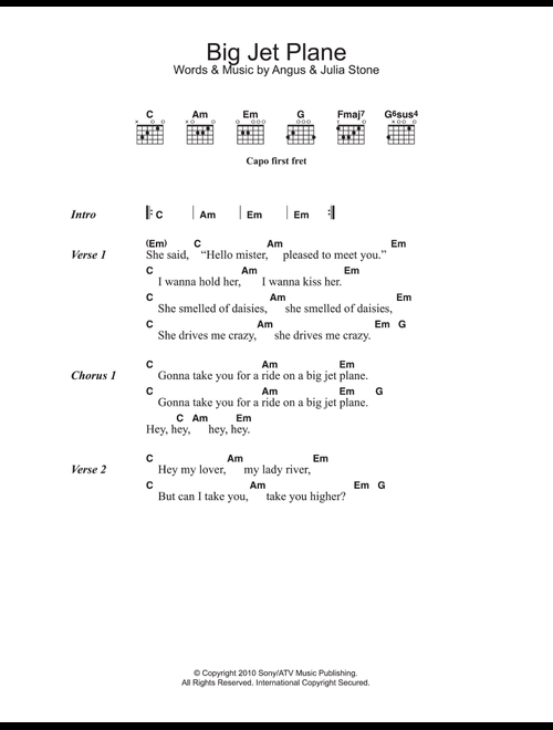 Big Jet Plane - Angus & Julia Stone (Guitar Chords-Lyrics)