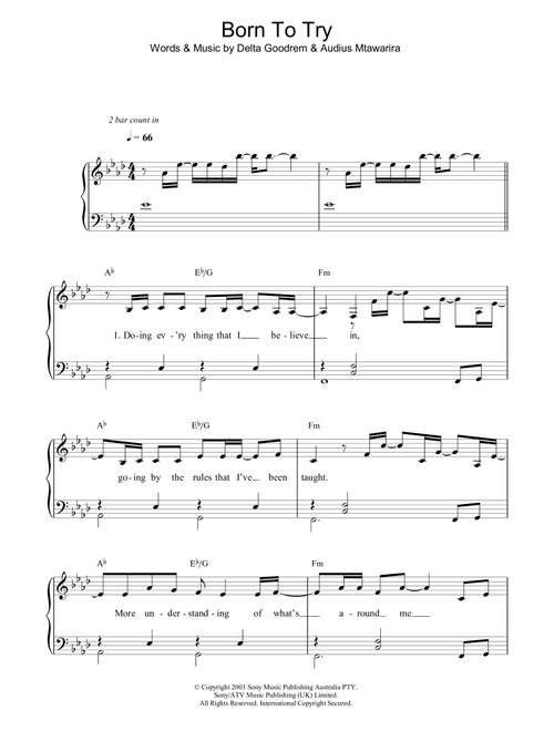 Born To Try - Delta Goodrem (Piano-Vocal-Guitar (Piano Accompaniment))