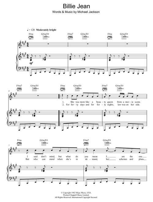 Billie Jean - Michael Jackson (Piano-Vocal-Guitar (Piano Accompaniment))
