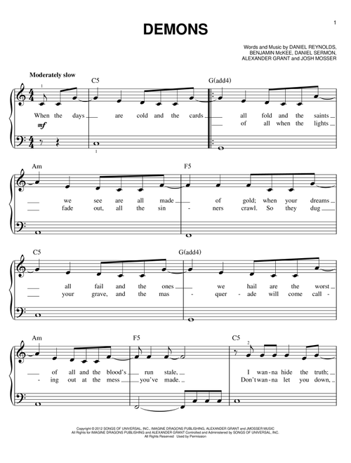 Demons - Imagine Dragons (Very Easy Piano)
