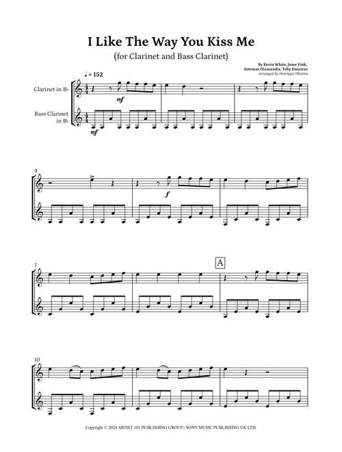 I Like The Way You Kiss Me (Arr. Henrique Oliveira) - Artemas (Clarinet Duet)