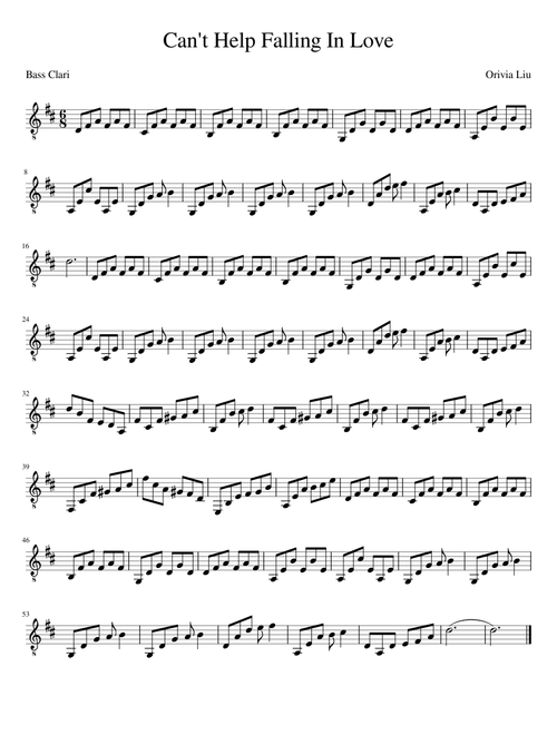 Can't Help Falling In Love Bass Clarinet
